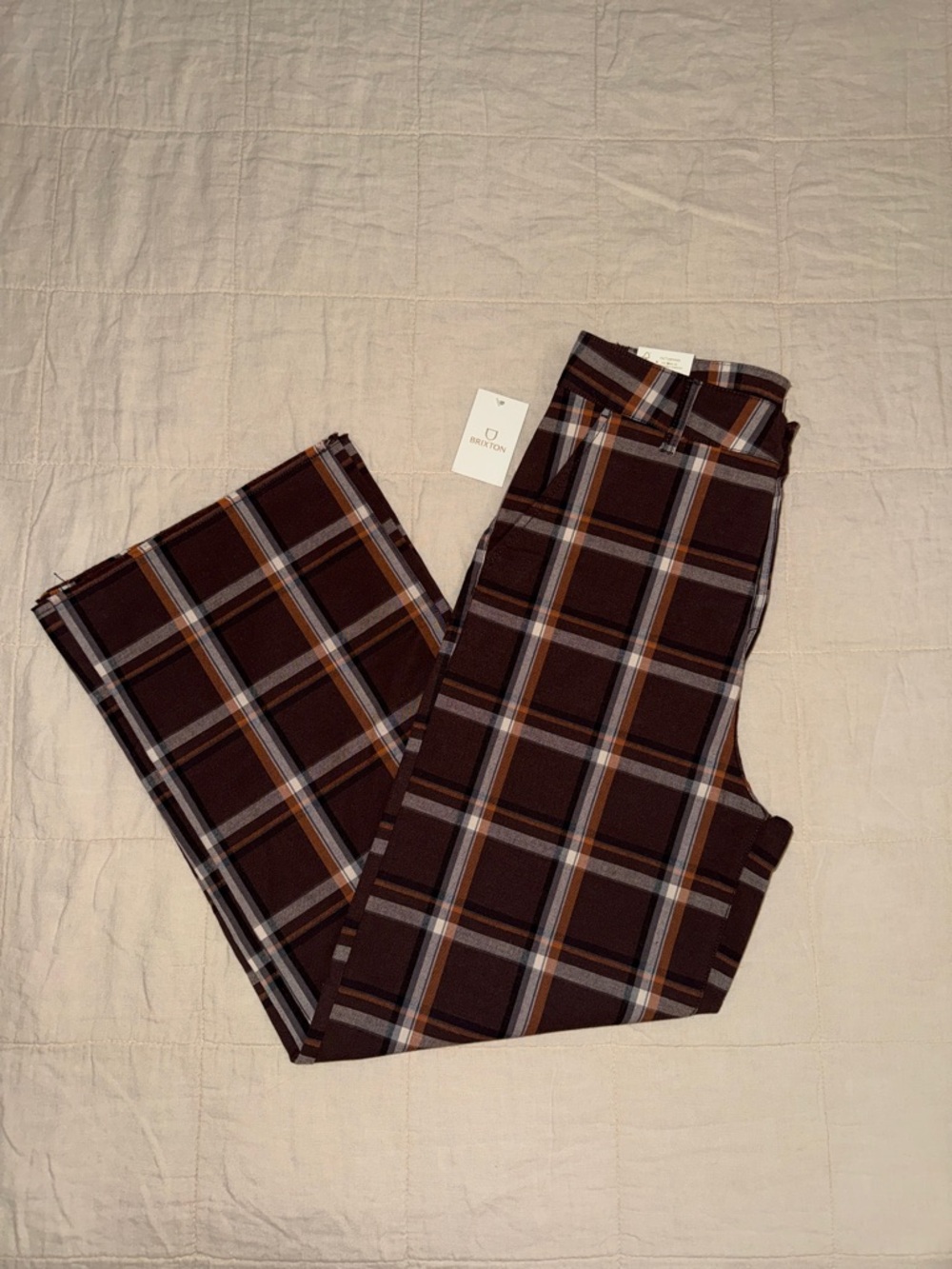Brixton Brown Plaid Chinos with Orange & White Windowpane